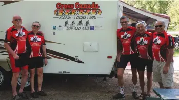  ??  ?? (l-r) Mike Tanner, Volkmar Bandermann, John Greven, Elio Zanella make up the Cross Canada Grandpas along with Dean, their support driver.