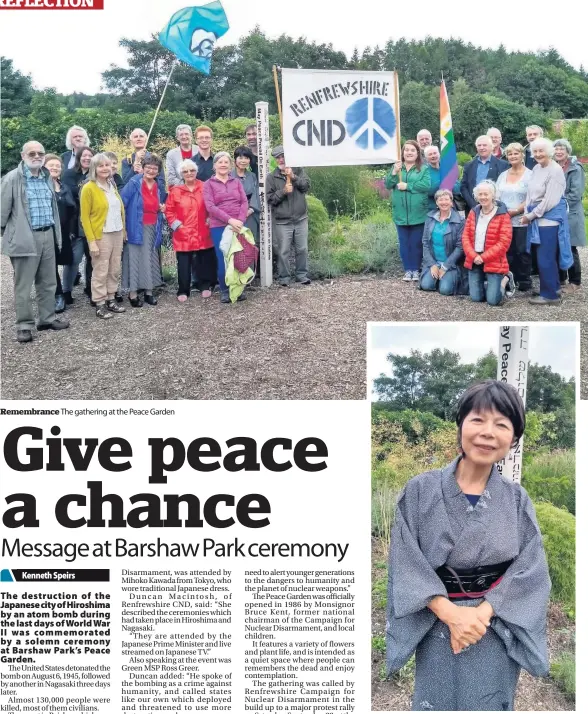  ??  ?? Remembranc­e The gathering at the Peace Garden Mihoko Kawada She spoke of the dangers of nuclear weapons