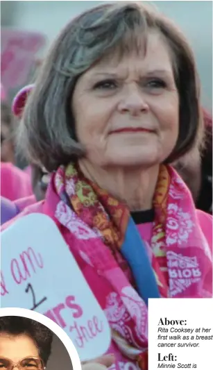  ??  ?? Above: Rita Cooksey at her first walk as a breast cancer survivor.
Left: