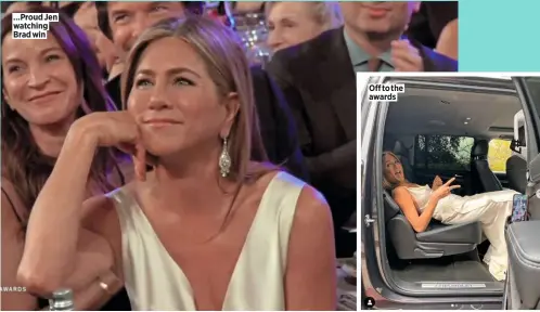  ??  ?? …Proud Jen watching Brad win
Off to the awards
