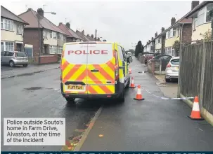 ??  ?? Police outside Souto’s home in Farm Drive, Alvaston, at the time of the incident