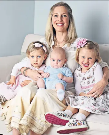  ??  ?? Hat-trick: Lucinda Montgomery and her three children, from left, Jasmine, two, Orlando, 16 weeks, and India, three