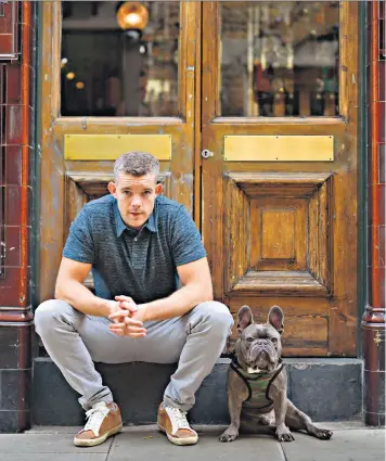  ??  ?? Loyal: Russell Tovey pictured with his dog Rocky. Above right, Tovey in The History Boys; below, in Him and Her