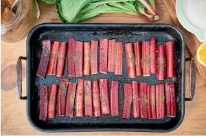  ?? NICOLA GALLOWAY ?? Roasting rhubarb concentrat­es the flavours, with the added bonus that less sugar can be used, compared to stewing.