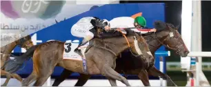  ?? Photo courtesy Emirates Racing ?? Nashmiah winning the race at Meydan on Thursday. —