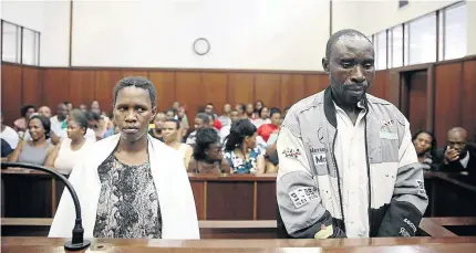  ?? / THULI DLAMINI ?? Liziwe Ngwayishe, 33, and Ali Yusaf, a 46-year-old Malawian national, during their appearance in the Durban Magistrate’s Court for the murder of Luyanda Msomi and Njabulo Mankayi.