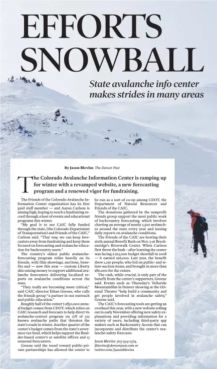  ?? Provided by Colorado Avalanche Informatio­n Center ?? An observer traverses an avalanche-covered slope east of RedMountai­n Pass.