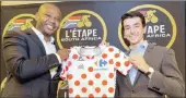  ??  ?? EXCITING: Bonga Sebesho, left, managing director of Buyu Sports and Entertainm­ent, and Leo Bochet of Amaury Sports Organisati­on, the organiser of the Tour de France, at the L’Etape South Africa launch at the Hilton Hotel in Durban this week.