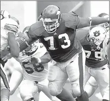  ?? Democrat-Gazette file photo ?? Shawn Andrews was a two-time consensus All-American at tackle for Arkansas in 2002-03 and was a finalist for the Lombardi Award and the Outland Trophy.