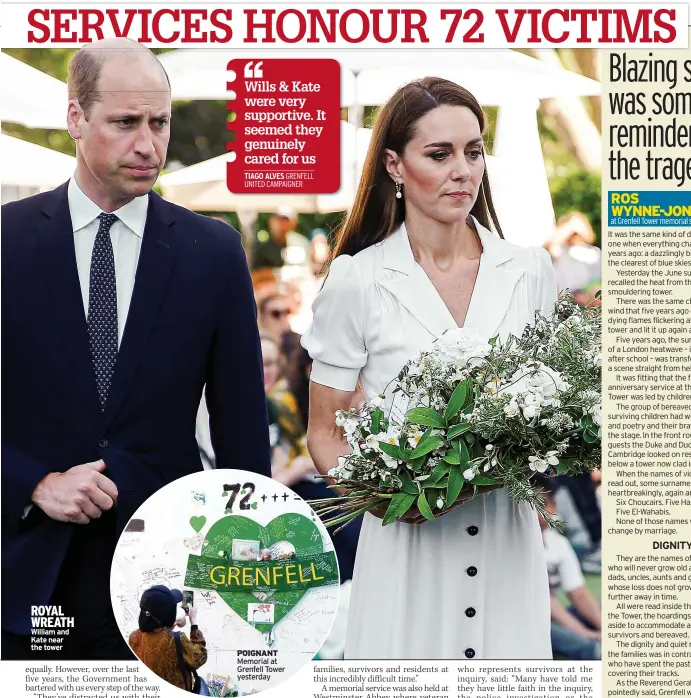  ?? ?? ROYAL WREATH William and Kate near the tower
POIGNANT Memorial at Grenfell Tower yesterday