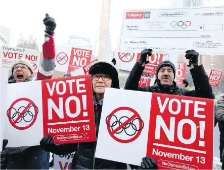  ?? DARREN MAKOWICHUK ?? A protester at Saturday’s No rally said Calgary is already “world class” and doesn’t need the Olympic Winter Games to prove it.