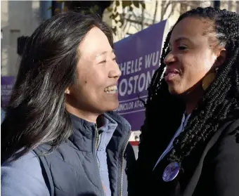  ?? Jim michAud / bOSTON hErAld ?? ‘BOLD LEADERSHIP’: U.S. Rep. Ayanna Pressley (right, pictured November 2019) endorses mayoral candidate Michelle Wu.