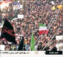  ??  ?? We want the airwaves: Pro-regime protests shown on Islamic Republic of Iran Broadcasti­ng, a prime target for US and European sanctions.