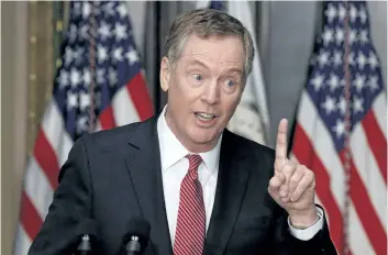  ?? THE ASSOCIATED PRESS FILES ?? Above: U.S. Trade Representa­tive Robert Lighthizer. The U.S. wants to expand Buy American provisions that will restrict government procuremen­ts to the U.S., while also pushing for easier access for U.S. companies to get contracts in Canada and Mexico.