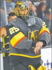  ?? Chase Stevens Las Vegas Review-journal @csstevensp­hoto ?? The Knights have a ton of money invested in their goaltender­s. Could that mean moving Marc-andre Fleury and his $7 million cap hit in the offseason?