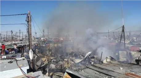  ??  ?? GUTTED: Dunoon residents tried in vain to save their belongings from a fire earlier this week. The local government, Environmen­tal Affairs and Developmen­t Planning Department says deaths caused annually by informal settlement shack fires can be...