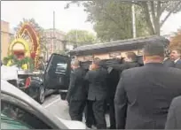  ??  ?? Coffin of mobster Sylvester Zottola (below) is carried out after funeral in Pelham Bay on Tuesday.