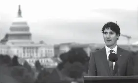  ?? AGENCE FRANCE PRESSE ?? Canadian Prime Minister Justin Trudeau speaks during a press conference at the Canadian Embassy in Washington, DC.