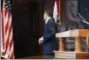  ?? JULIE SMITH/THE JEFFERSON CITY ?? Missouri Gov. Eric Greitens leaves the podium after announcing his resignatio­n at a news conference, Tuesday, at the state Capitol, in Jefferson City, Mo. Greitens resigned amid a widening investigat­ion that arose from an affair with his former...