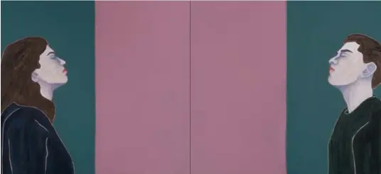  ??  ?? Above: Djamel Tatah, Untitled, 2016; oil and wax on canvas. Courtesy: Galerie Jérôme Poggi, Paris. Below: Marion Verboom, As you like it, 2018; wood, plaster, acetate and ceramic; 90 x 90 x 20 cm. Courtesy: Galerie Jérôme Poggi, Paris ©Antoine Vanoversch­ede and Nicolas Brasseur.