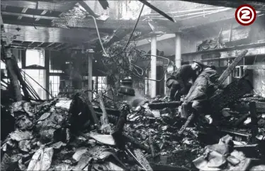  ??  ?? The colossal amount of damage is clear in this view showing the society’s fire ravaged premises at 24 High Street, Ashford