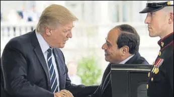  ?? AFP ?? Donald Trump greets his Egyptian counterpar­t Abdel Fattah alSisi at the White House on Monday.