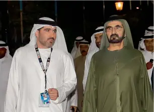  ?? — File ?? His Highness Sheikh Mohammed bin Rashid Al Maktoum, Vice President and Prime Minister of the UAE and Ruler of Dubai, with Salah Tahlak, the Dubai Duty Free Tennis Championsh­ips tournament director. Tahlak says it took him one month to convince Roger...