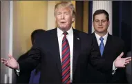  ?? OLIVER CONTRERAS/SIPA USA ?? President Donald Trump arrives in the Brady Press Briefing Room of the White House on Thursday in Washington, D.C.