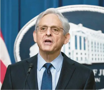  ?? MANUEL BALCE CENETA/AP ?? Attorney General Merrick Garland named special counsels to oversee probes into Donald Trump and Joe Biden.