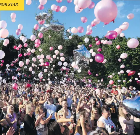  ?? LINDSEY PARNABY / AFP / GETTY IMAGES ?? Well-wishers in Royton, England, release thousands of balloons during a vigil to commemorat­e the victims of Monday’s attack on Manchester Arena.