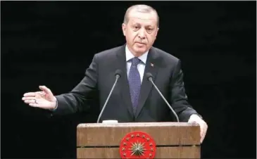  ?? ADEM ALTAN/AFP ?? Turkish President Recep Tayyip Erdogan, seen here addressing teachers yesterday in Ankara, has pressed for lower rates to boost growth.