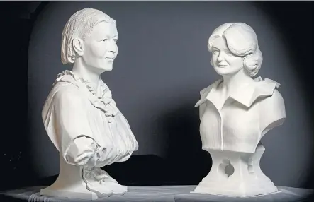  ??  ?? SCOTS OF NOTE: From above, clockwise: Busts of Scottish missionary Mary Slessor, left, and Scottish writer Maggie Keswick Jencks who co-founded Maggie’s Centres; anti-slavery campaigner Eliza Whigham; and Mary Slessor.