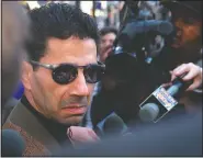  ?? (File Photo/AP/H. Rumph Jr.) ?? Joseph “Skinny Joey” Merlino talks in February 1997 to the media outside the Criminal Justice Center in Philadelph­ia. Stories circulatin­g online incorrectl­y claim the campaign for President-elect Joe Biden paid Merlino, who was once a mob boss in Philadelph­ia, to fill out 300,000 blank ballots.