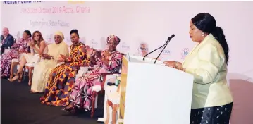  ?? Picture: John Manzongo ?? First Lady Auxillia Mnangagwa addresses fellow African First Ladies and delegates at the Merck Foundation Africa-Asia Luminary summit in Accra, Ghana, yesterday.