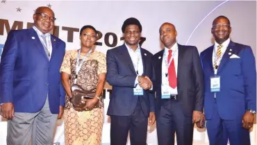  ??  ?? From left: Lagos state Commission­er for Wealth Creation and Employment, Babatunde Durosinmi-Etti; CEO, HCDC, Mrs. Abisola Longe; CEO SB Tel & Devices, Afolabi Abiodun; CEO,IBILE Holdings, Abiodun Amokomowo and CEO, Alphamead Facilities & Management...