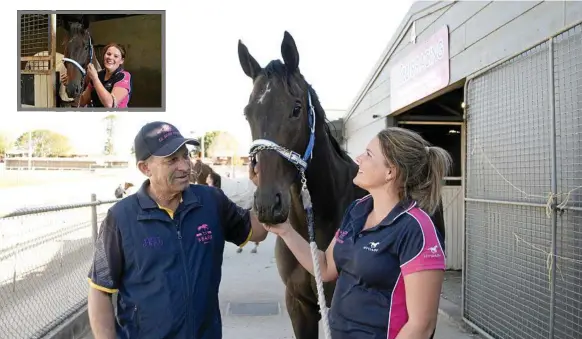  ?? Photo: Bev Lacey ?? SPECIAL PARTNERSHI­P: New horse-training partners Tony Sears and his daughter Maddy with Special Thing at their Clifford Park stables this week.