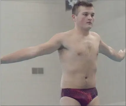  ?? PHOTOS BY GEORGE POHLY — MEDIANEWS GROUP ?? Anchor Bay diver Adam Schmehl hopes to become a four-time Division 1 state qualifier. He was seeded third for the canceled 2020finals.