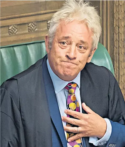  ??  ?? John Bercow, right, delivers his resignatio­n speech to the Commons, in which he glanced up to the public gallery and paid an emotional tribute to his watching wife