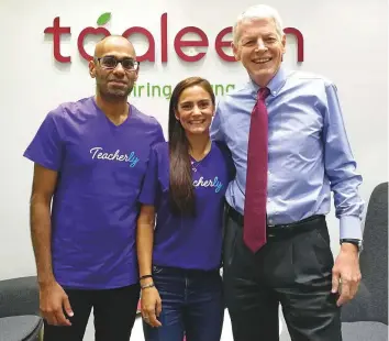  ?? Courtesy: Taaleem ?? From left: Atif Mahmoud; Gemma Hossain, Teacherly Business Developmen­t Mena Region, and Norm Dean at the signing ceremony at Taaleem’s Central Office.
