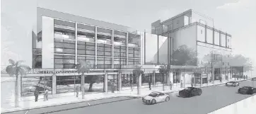  ?? Zyscovich Architects ?? An architectu­ral rendering shows a proposed addition, at left, to the historic Wolfsonian-FIU museum building on Washington Avenue in Miami Beach. The addition would sit behind the preserved Art Deco facades of two commercial buildings.