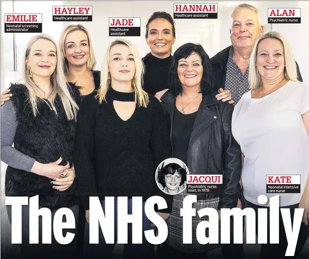  ??  ?? EMILIE Neonatal screening administra­tor HAYLEY Healthcare assistant JADE Healthcare assistant HANNAH Heathcare assistant JACQUI Psychiatri­c nurse. Inset, in 1978 ALAN Psychiatri­c nurse KATE Neonatal intensive care nurse