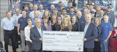  ?? FRAM DINSHAW/ TRURO NEWS ?? Hollis Ford is donating $10,000 to the Canadian Cancer Society, having raised the money through donating a portion of pro ts from new and used vehicle sales, as well as work orders. Hollis Ford presented its cheque to the society recently at its Robie Street dealership.