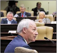  ?? Arkansas Democrat-Gazette/THOMAS METTHE ?? Gov. Asa Hutchinson presents his fiscal 2020 budget proposal Wednesday during a joint meeting of the Legislativ­e Council and Joint Budget Committee.