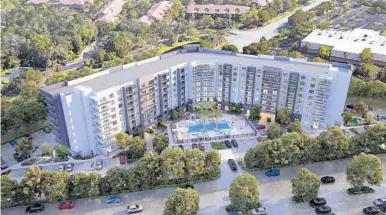  ?? ASCEND PROPERTIES/COURTESY ?? An artist’s rendering of a rental apartment building that will be built at the site of Coral Square mall. Plans were filed Monday to build more than 200 apartments.