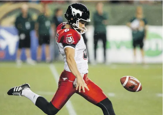  ?? IAN KUCERAK ?? Punting is just part of what Rob Maver does for the Calgary Stampeders. His community work was cited when he was awarded the Herm Harrison Memorial Award on Friday.