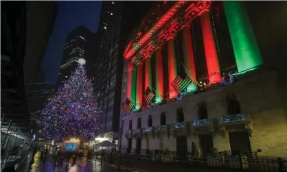  ??  ?? The New York Stock Exchange. The Dow Jones Industrial Average was trading on Thursday above the30,000 mark reached last month. Photograph: Anadolu Agency/Getty Images