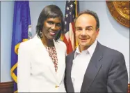  ?? File photo ?? Kimberly Staley, with Mayor Joe Ganim, was formally announced as an assistant chief administra­tive officer in Bridgeport on July 21, 2016. Staley will focus on social services and helping ex-offenders find jobs and other post-prison support.