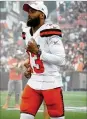  ?? KIRK IRWIN / GETTY IMAGES ?? Odell Beckham Jr. takes the field prior to the first preseason game against the Redskins in Cleveland.