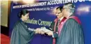  ??  ?? Best Overall Performanc­e in the September 2011 examinatio­n Miss H.L.A.S. Danushka being awarded the Founder President Prof. Lakshman R. Watawala Gold Medal for Best Overall Performanc­e in the September 2011 examinatio­ns