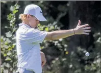  ?? Arkansas Democrat-Gazette/JOHN SYKES JR. ?? 3A championHa­rding Academy senior Max Master takes a drop during Tuesday’s Class 3A boys state golf tournament at the Burns Park Championsh­ip Course in North Little Rock. Master shot a 2-over 73 to take the individual state title.